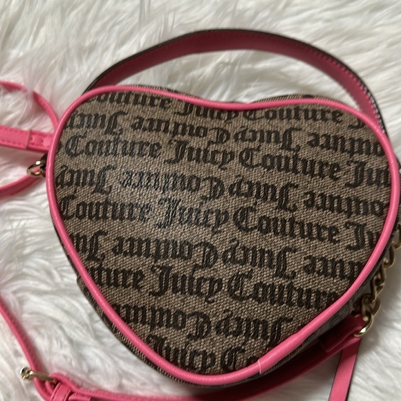 Juicy Couture Love Never Dies Heart Mini Tote Crossbody Brown Pink - Picture 5 of 8